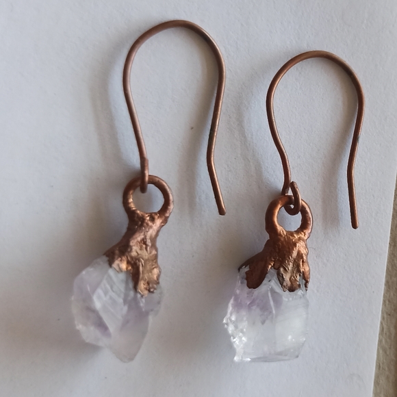 Handmade Earrings - Copper and Quartz Crystal - Picture 1 of 5